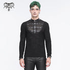 DEVIL FASHION Men's Punk Stand Collar Mesh Splice Shirt