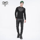 DEVIL FASHION Men's Punk Stand Collar Mesh Splice Shirt