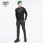 DEVIL FASHION Men's Punk Stand Collar Mesh Splice Shirt