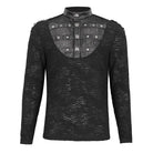 DEVIL FASHION Men's Punk Stand Collar Mesh Splice Shirt