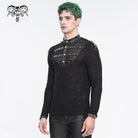 DEVIL FASHION Men's Punk Stand Collar Mesh Splice Shirt