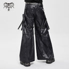 DEVIL FASHION Men's Punk Strappy Big Pockets Chained Pants
