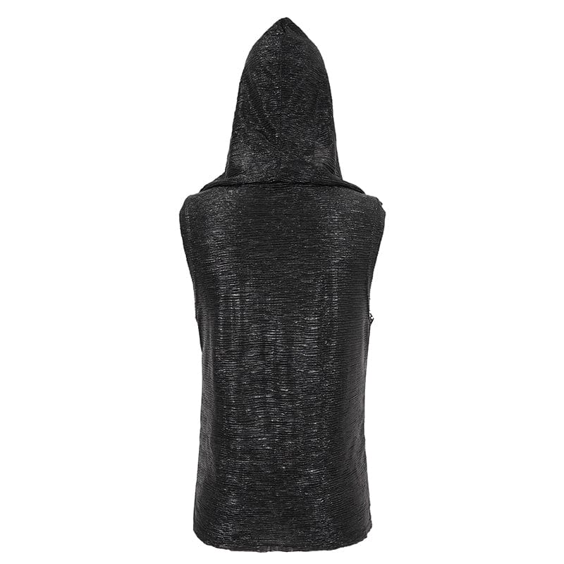 DEVIL FASHION Men's Punk Strappy Mesh Splice Vest with Hood