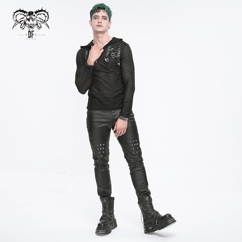 DEVIL FASHION Men's Punk Striped Sheer Hoodies