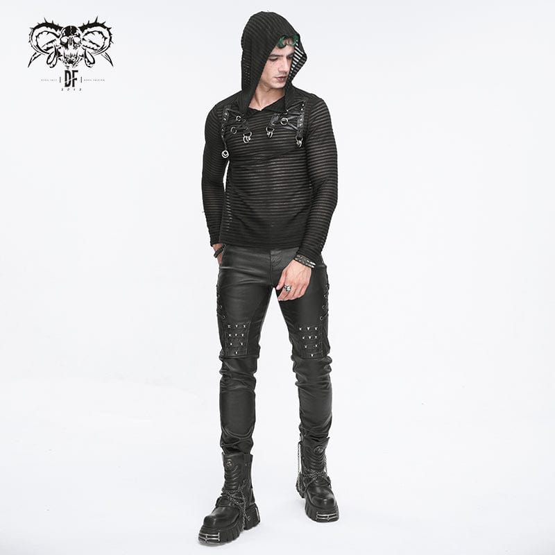 DEVIL FASHION Men's Punk Striped Sheer Hoodies