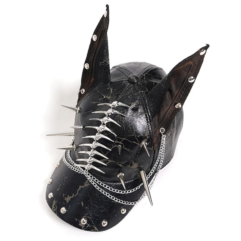 DEVIL FASHION Men's Punk Studded Chained Distressed Hat