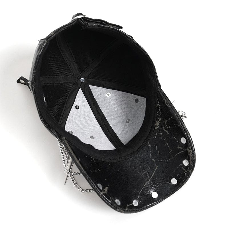 DEVIL FASHION Men's Punk Studded Chained Distressed Hat