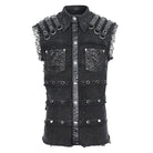 DEVIL FASHION Men's Punk Studded Distressed Unedged Vest