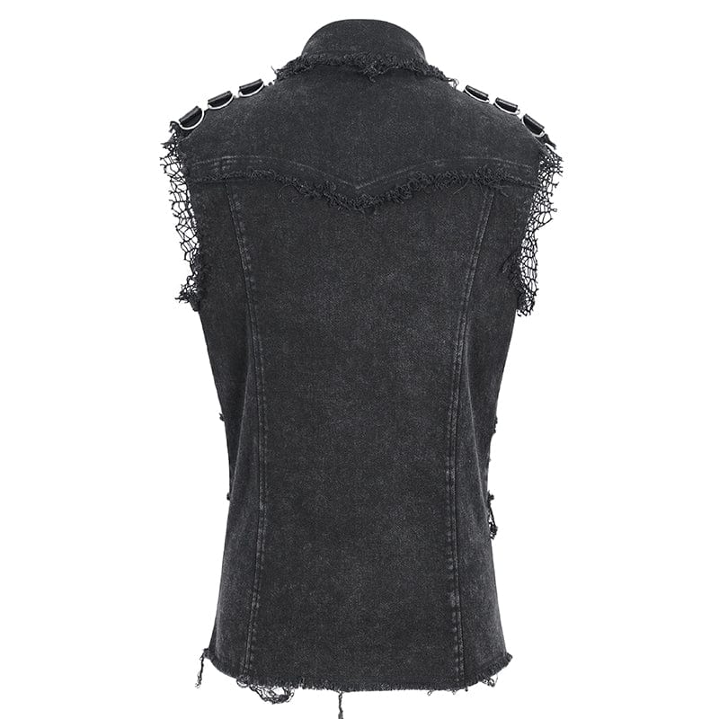 DEVIL FASHION Men's Punk Studded Distressed Unedged Vest