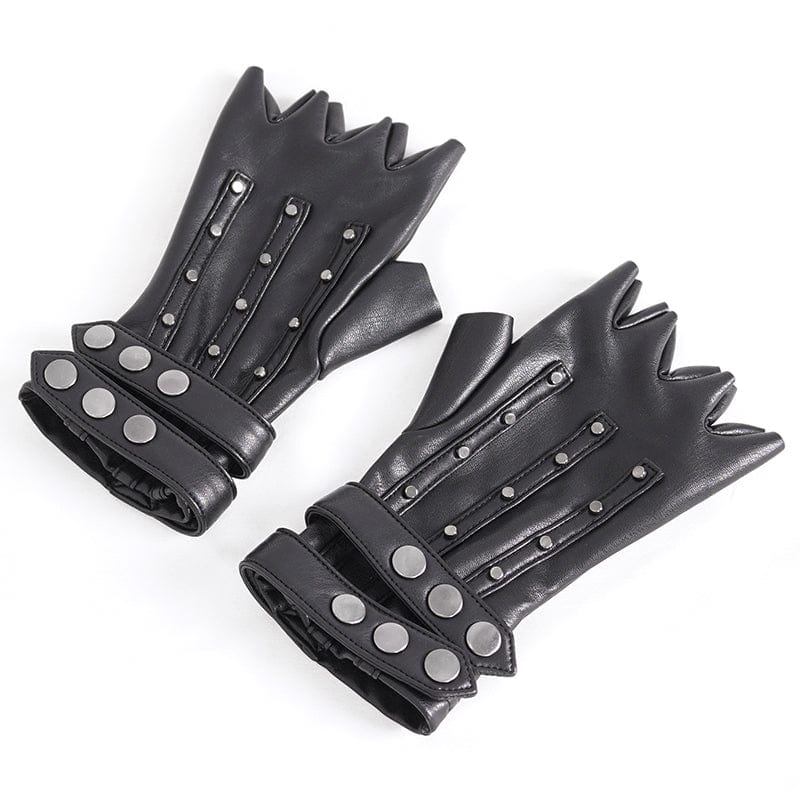 DEVIL FASHION Men's Punk Studded Faux Leather Half-finger Gloves