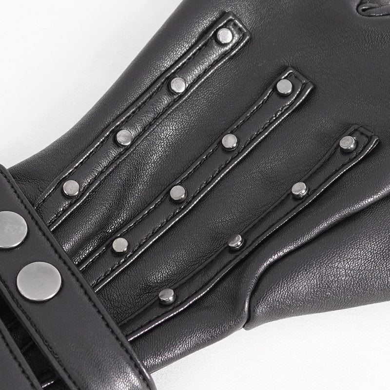 DEVIL FASHION Men's Punk Studded Faux Leather Half-finger Gloves