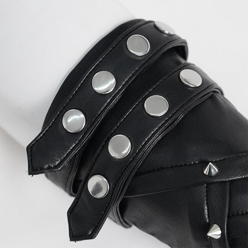 DEVIL FASHION Men's Punk Studded Fingerless Gloves