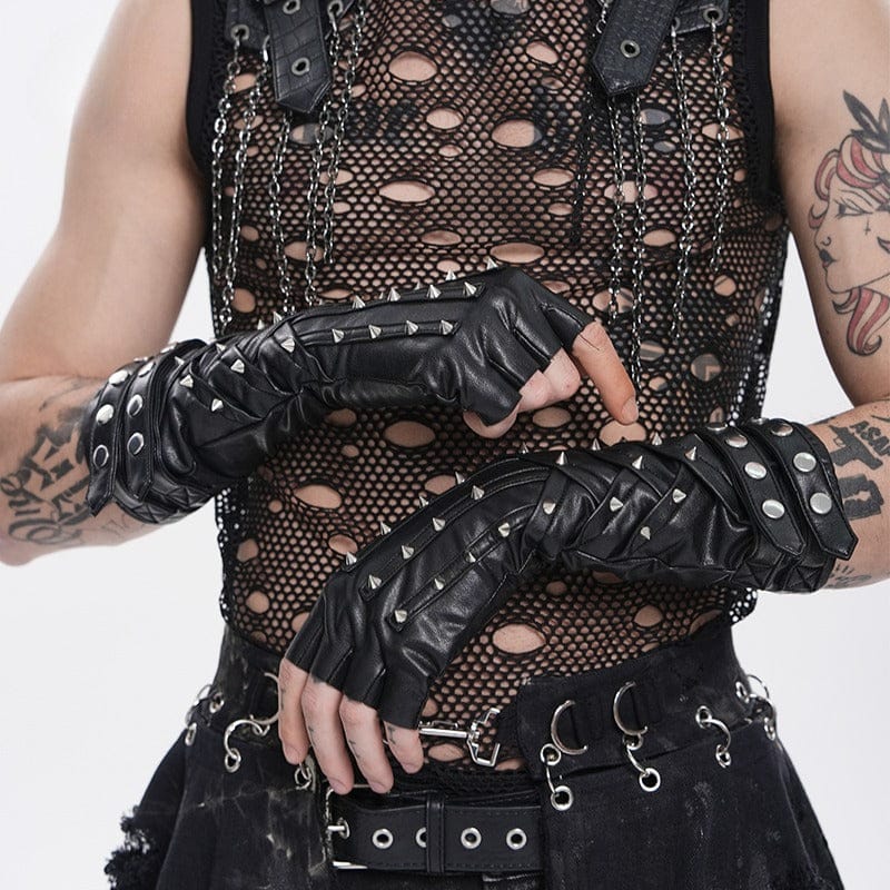 DEVIL FASHION Men's Punk Studded Fingerless Gloves