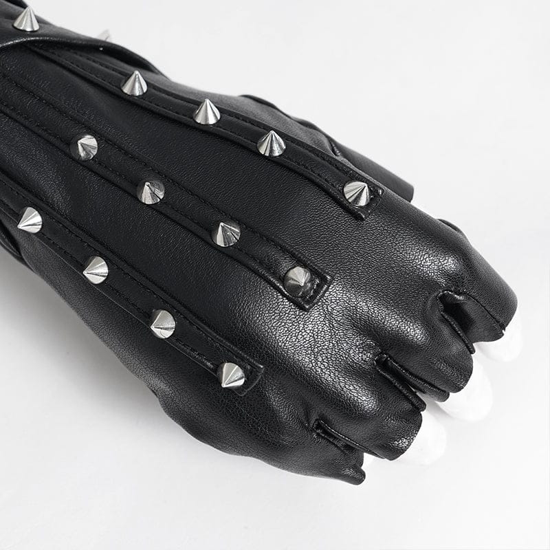 DEVIL FASHION Men's Punk Studded Fingerless Gloves