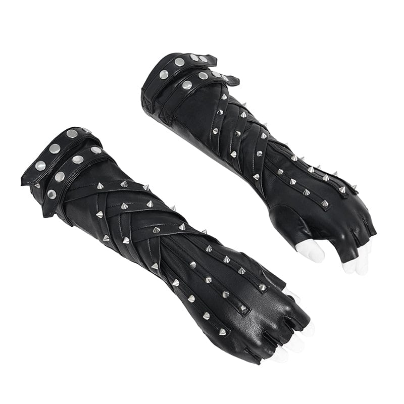 DEVIL FASHION Men's Punk Studded Fingerless Gloves