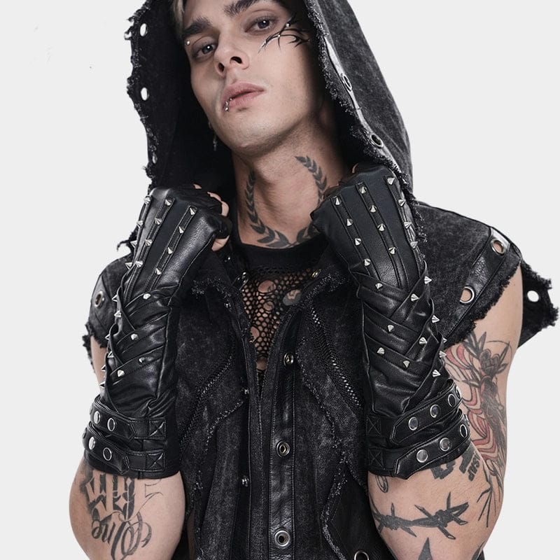 DEVIL FASHION Men's Punk Studded Fingerless Gloves
