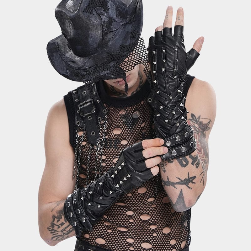 DEVIL FASHION Men's Punk Studded Fingerless Gloves