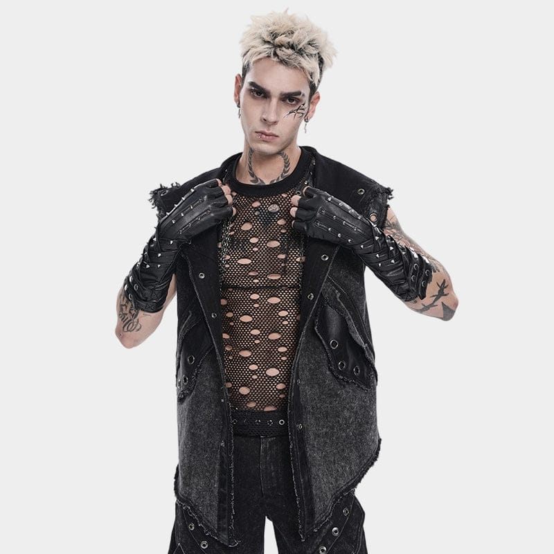 DEVIL FASHION Men's Punk Studded Fingerless Gloves