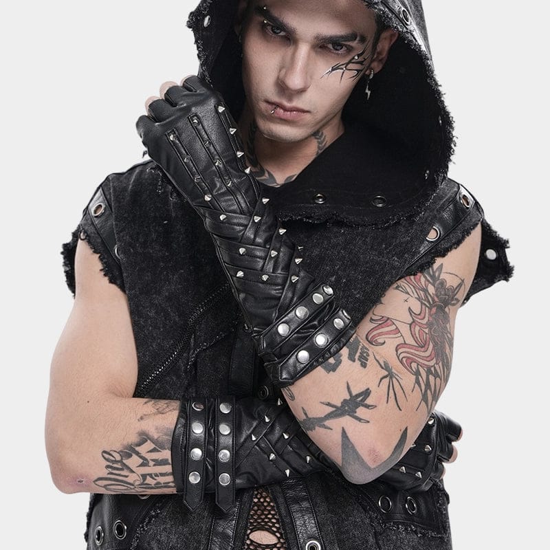 DEVIL FASHION Men's Punk Studded Fingerless Gloves