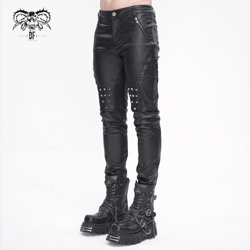 DEVIL FASHION Men's Punk Studded Lace-up Pants
