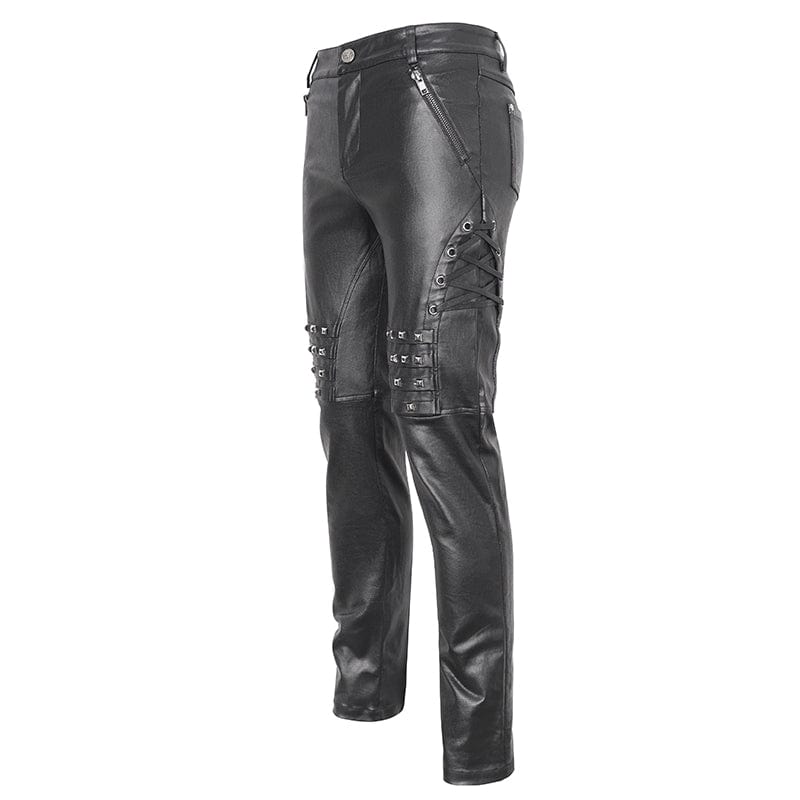 DEVIL FASHION Men's Punk Studded Lace-up Pants