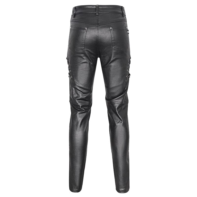 DEVIL FASHION Men's Punk Studded Lace-up Pants
