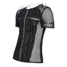 DEVIL FASHION Men's Punk Studded Mesh Splice Short Sleeved Top