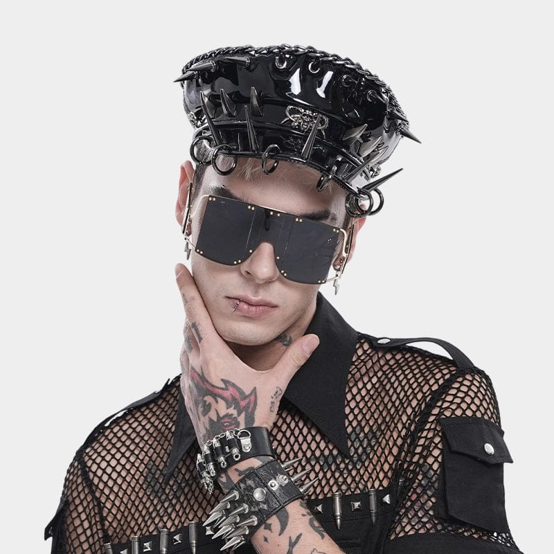 DEVIL FASHION Men's Punk Studded Rings Chained Hat