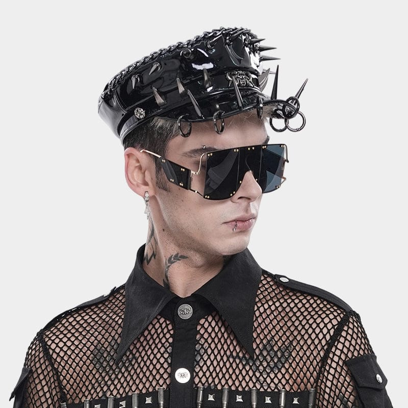 DEVIL FASHION Men's Punk Studded Rings Chained Hat