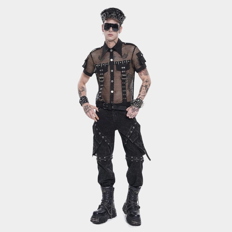 DEVIL FASHION Men's Punk Studded Rings Chained Hat