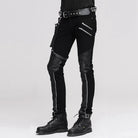 DEVIL FASHION Men's Punk Style Trousers With Faux Leather Patches