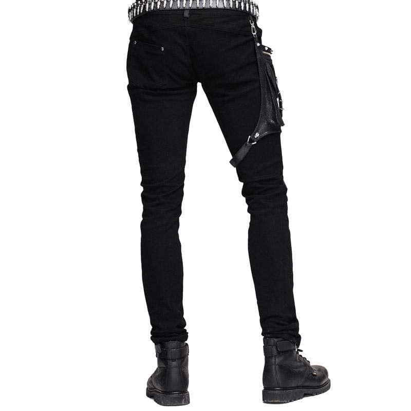 DEVIL FASHION Men's Punk Style Trousers With Faux Leather Patches