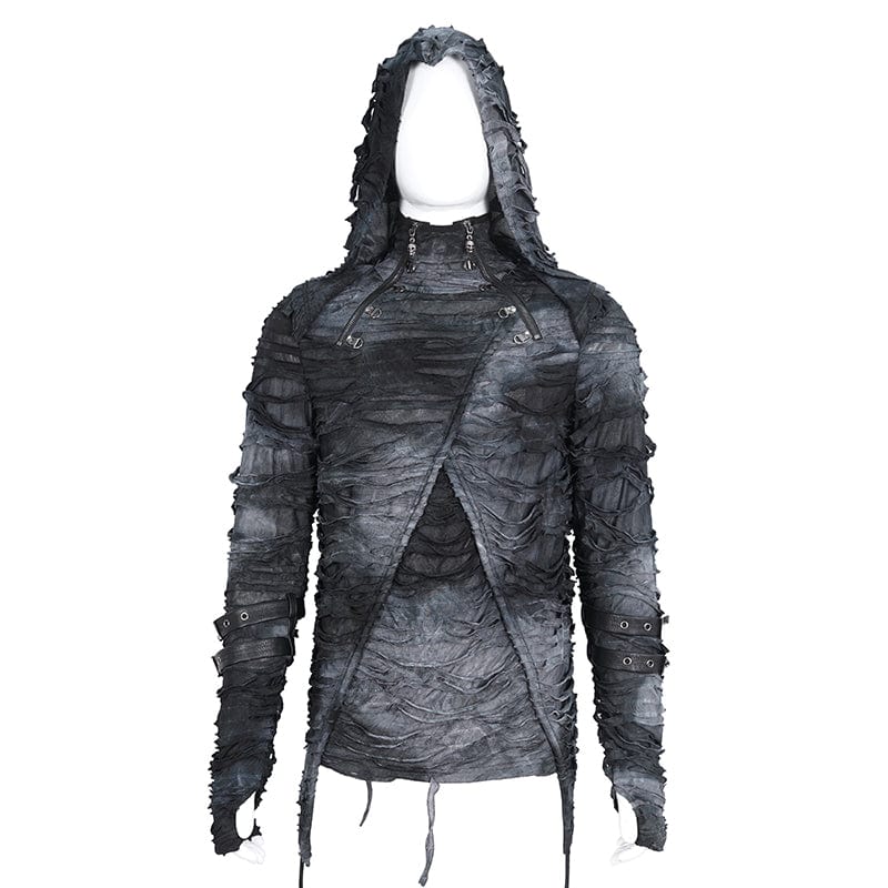 DEVIL FASHION Men's Punk Tie-dyed Ripped Hoodies