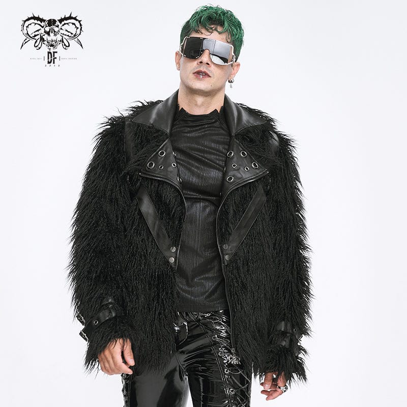DEVIL FASHION Herren Punk Umlegekragen Kunstpelzjacke