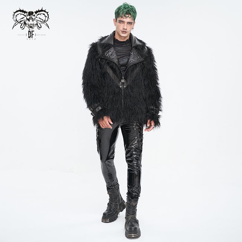 DEVIL FASHION Herren Punk Umlegekragen Kunstpelzjacke