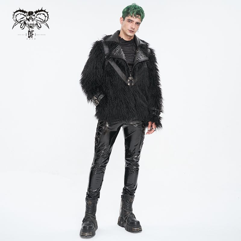 DEVIL FASHION Herren Punk Umlegekragen Kunstpelzjacke