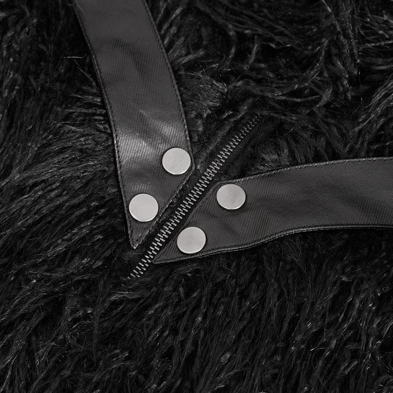 DEVIL FASHION Herren Punk Umlegekragen Kunstpelzjacke