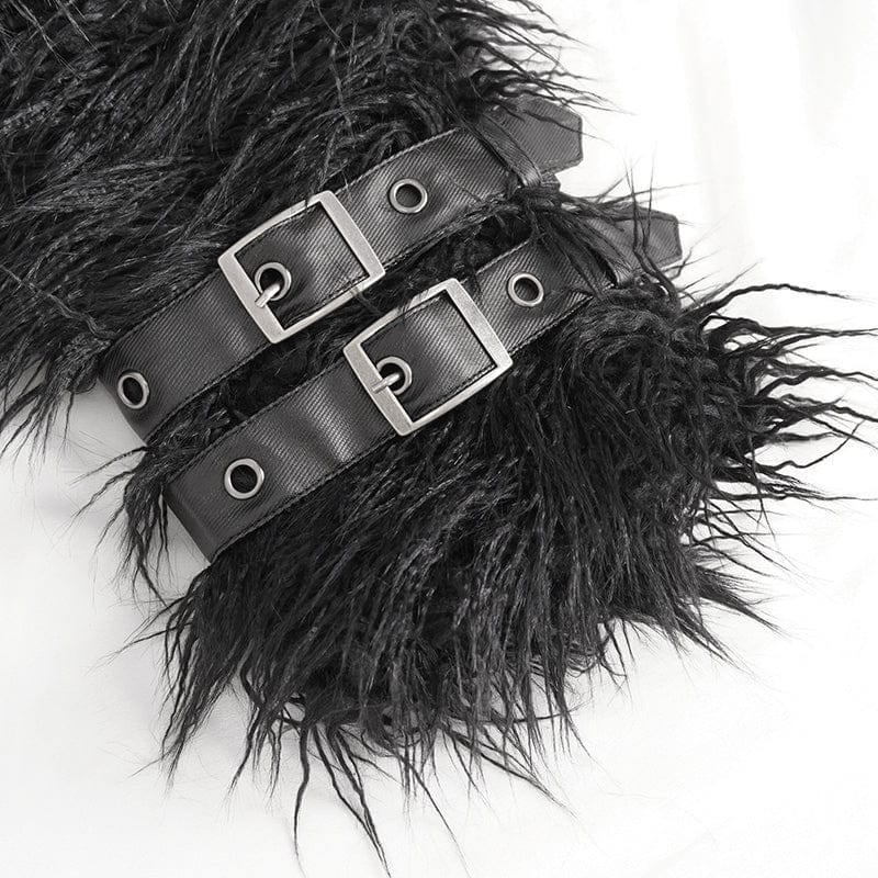 DEVIL FASHION Herren Punk Umlegekragen Kunstpelzjacke