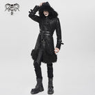 DEVIL FASHION Men's Punk Zip Stand Collar Hooded Coat with Detachable Belt