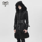 DEVIL FASHION Men's Punk Zip Stand Collar Hooded Coat with Detachable Belt