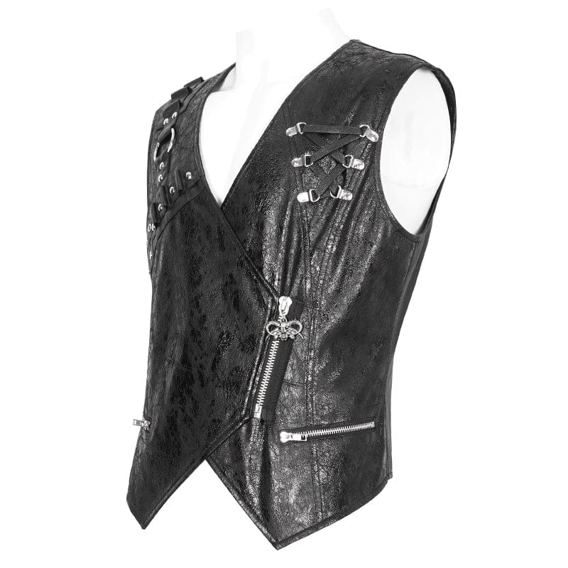 DEVIL FASHION Men's Punk Zipper Faux Leather Waistcoat