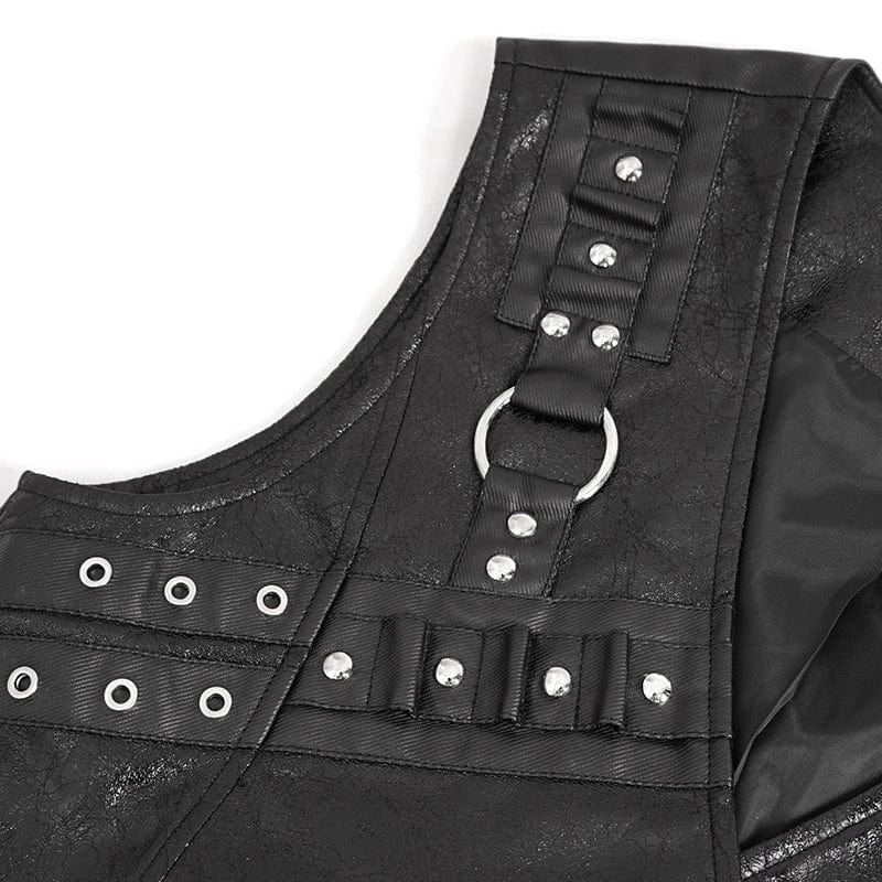 DEVIL FASHION Men's Punk Zipper Faux Leather Waistcoat