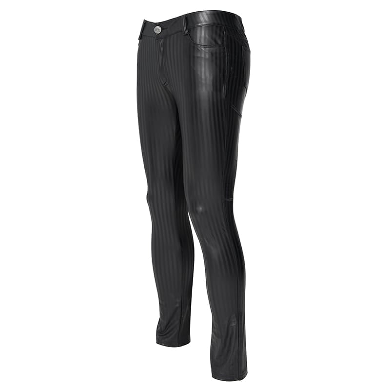 DEVIL FASHION Men's Skinny Punk Striped Trousers