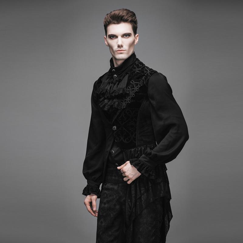 DEVIL FASHION Men's Victorian Asymmetric Fitted Waistcoat With Gathered Tail
