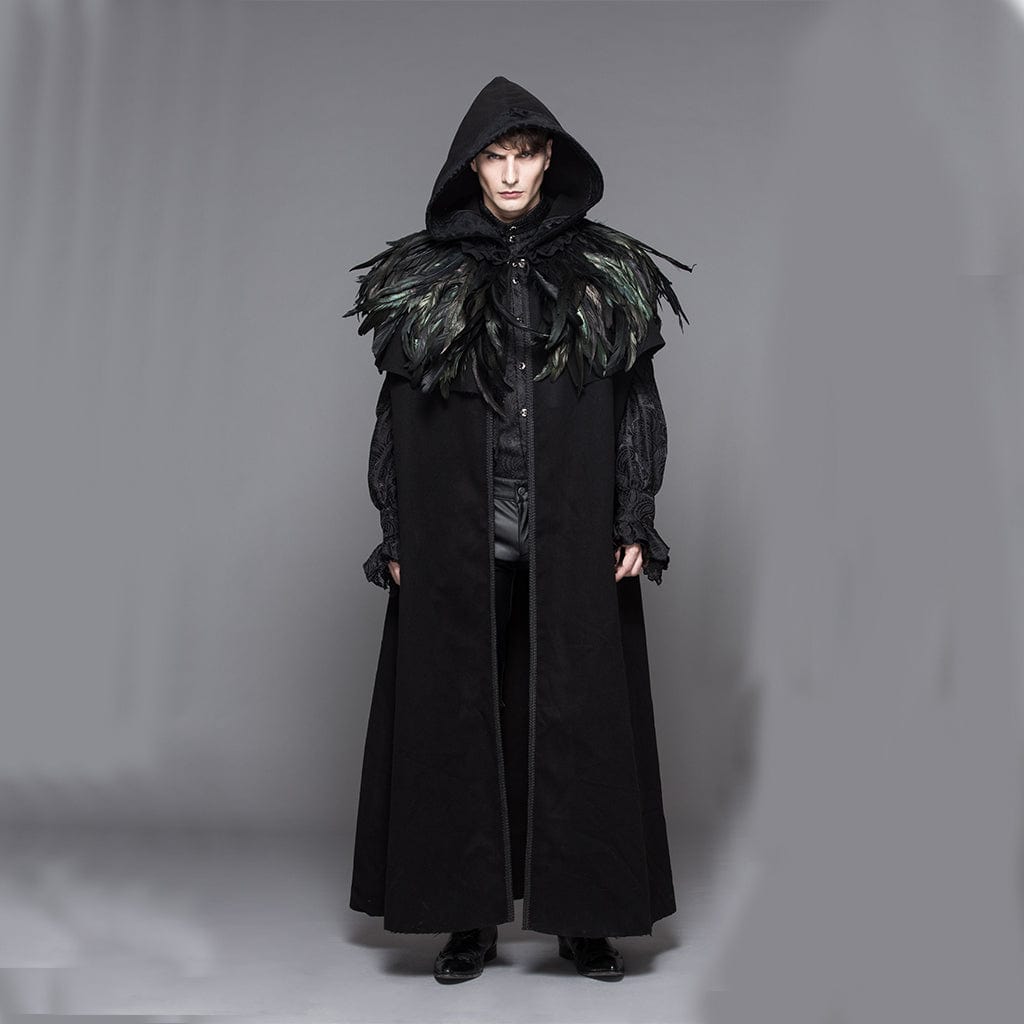 DEVIL FASHION Men's/Women's Goth Hooded Long Cloak With Feathered Collar