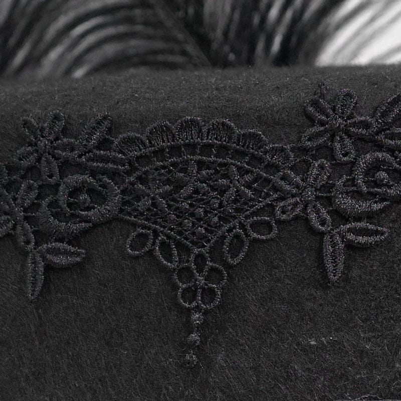 DEVIL FASHION Unisex Gothic Noir Floral Feather Top Hat with Net Veil