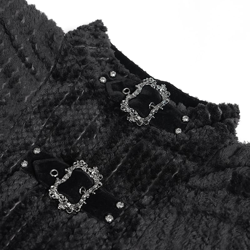 DEVIL FASHION Women Gothic Faux Fur Trim Witch Hooded Long Coat