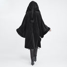DEVIL FASHION Women Gothic Faux Fur Trim Witch Hooded Long Coat