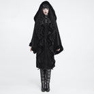DEVIL FASHION Women Gothic Faux Fur Trim Witch Hooded Long Coat