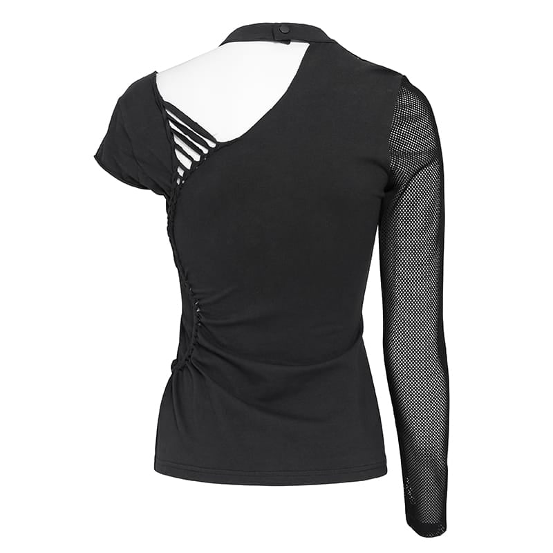 T-shirt asimmetrica gotica da donna DEVIL FASHION con motivo scheletro